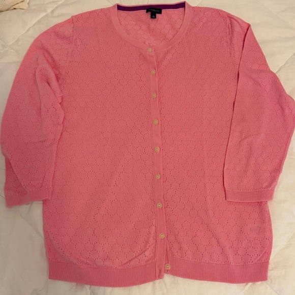 Talbots Pink Eyelet Cardigan Sweater - Picture 2 of 9